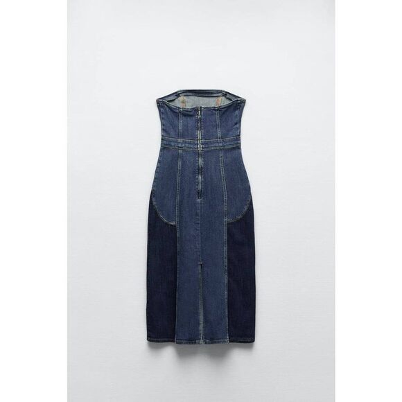 ZARA DENIM PATCHWORK MIDI DRESS DENIM NWT - Picture 11 of 16